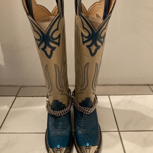 Vtg JUSTIN cowboy western extra tall metal toe tips harness womens boots sz 5 B - Picture 4 of 9